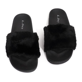 LS-1 Black Fur Slippers