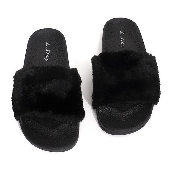 LS-1 Black Fur Slippers