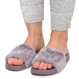 Slippers With Fur Love HN02-9 Gray grey