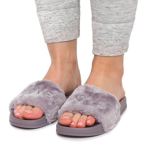 Slippers With Fur Love HN02-9 Gray grey