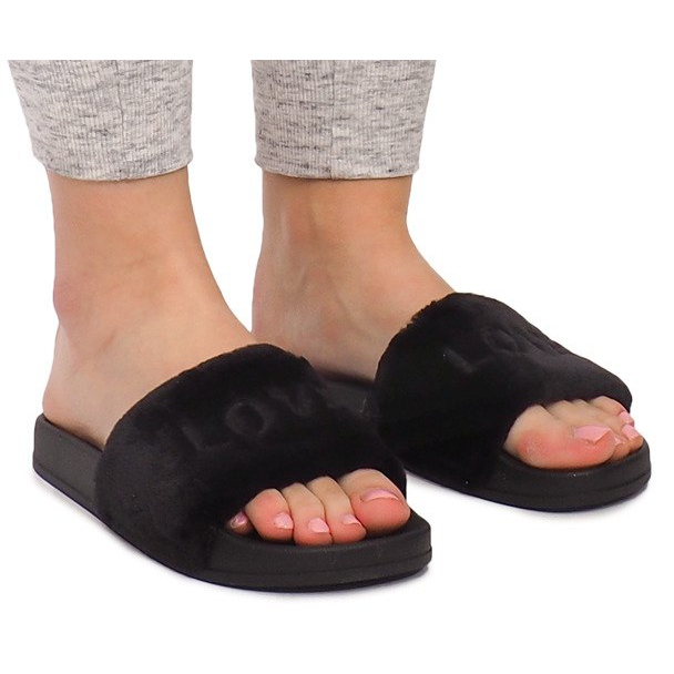 Love HN02-4 Black Fur Slippers