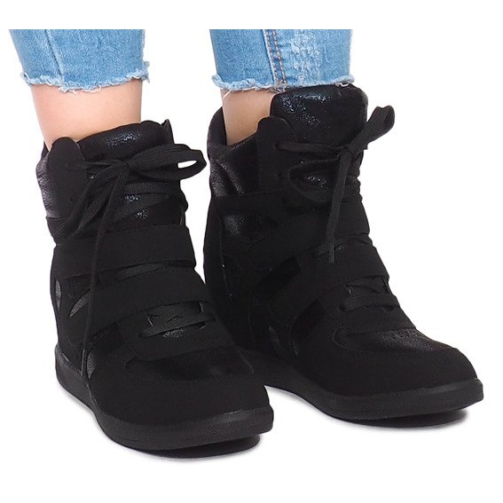 ELLIMAX.COM :: PRODUCTS :: Shoes :: Others :: Sneakers :: High Top Lace Up  Velcro Medium High Hidden Wedge Sneaker Booties