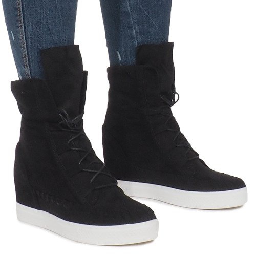 Black Suede Indian Wedge Sneakers