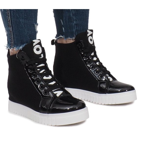 Black Fabric Wedge Sneakers Love Black Fabric Wedge Sneakers Love