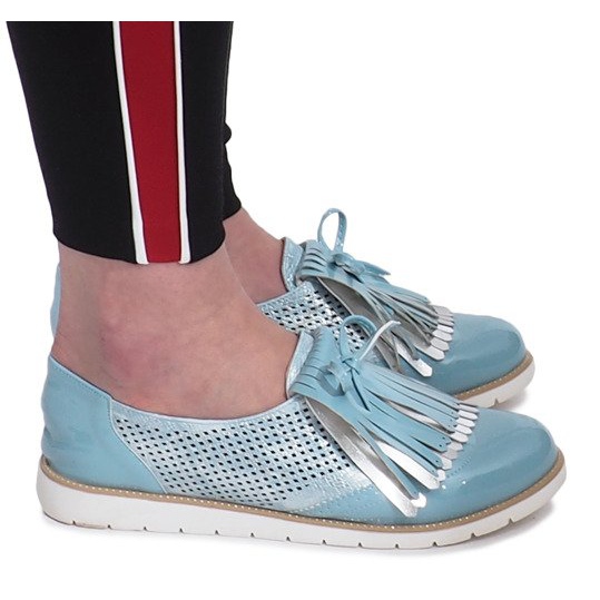 Blue openwork loafers with Pamole fringes grey