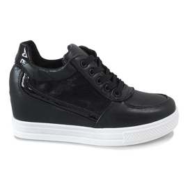 Black wedge sneakers with lace MY562