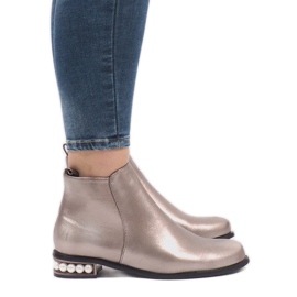 LEI-189 silver boots with pearls grey