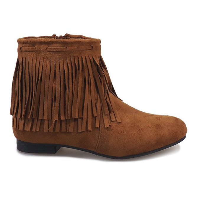 Camel boots with fringes boho LM-656 brown