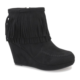 Black suede ankle boots boho LM-653