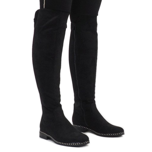 Black suede boots with H305 studs
