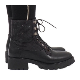 Ideal Shoes Black lace-up ankle boots with sequins 1621