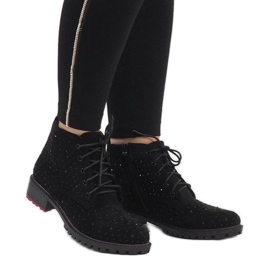 Black suede ankle boots with sequins 1013