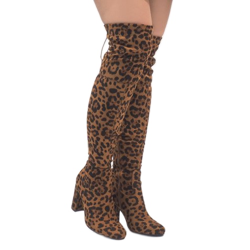 Leopard boots on the post over the knee E5116 multicolored