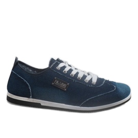 Black denim men's sneakers A9501 navy blue