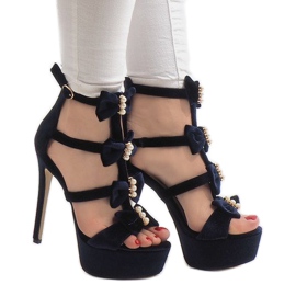 Navy blue sandals on a suede M249 heel