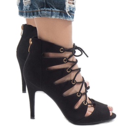 Black open boots on a high heel 9095-83A