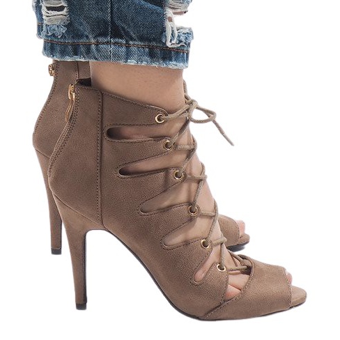 Khaki open boots on a high heel 9095-83A multicolored green