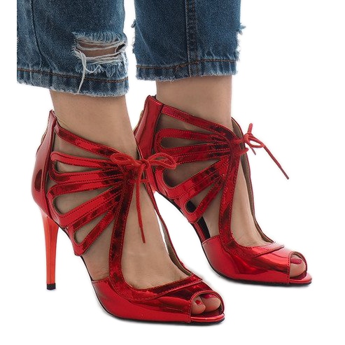 Red open patent leather boots C-003