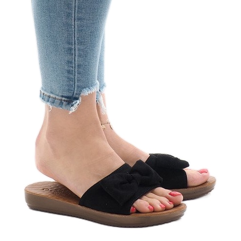 Black slippers with a bow 6376-1