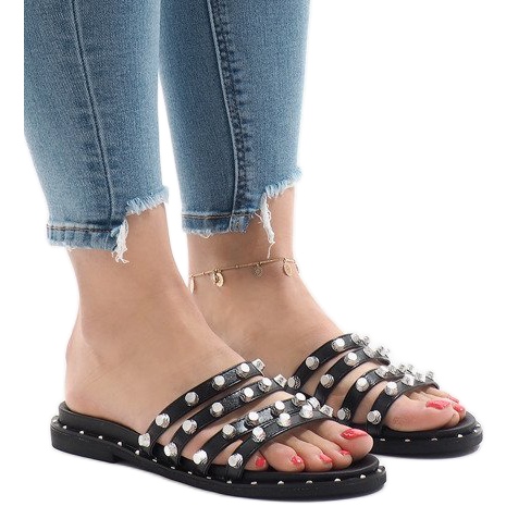 Black slippers with LK-2802 studs