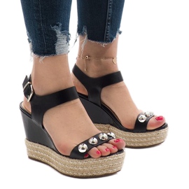 Black lacquered wedge sandals 17060-74