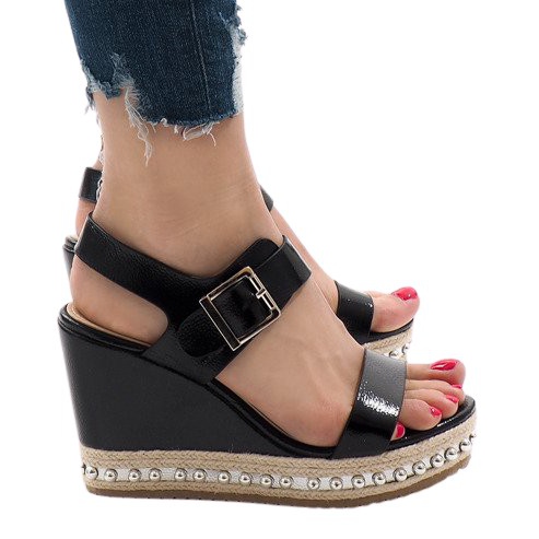 Silver lacquered wedge sandals 17060-73 black