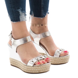 Silver lacquered wedge sandals 17060-74 grey Silver lacquered wedge sandals 17060-74 grey