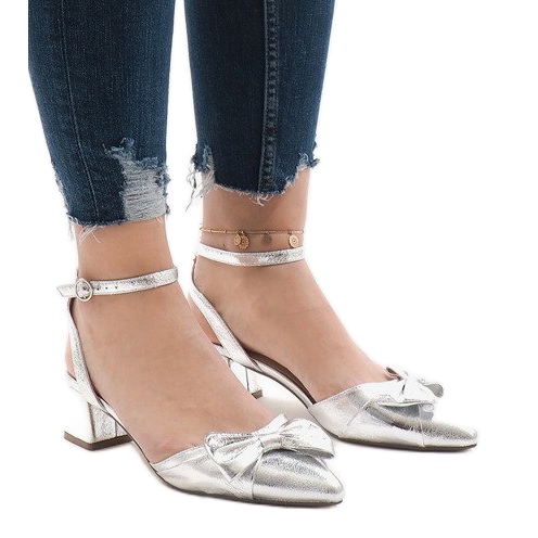 Silver high-heeled sandals 1702-2 grey