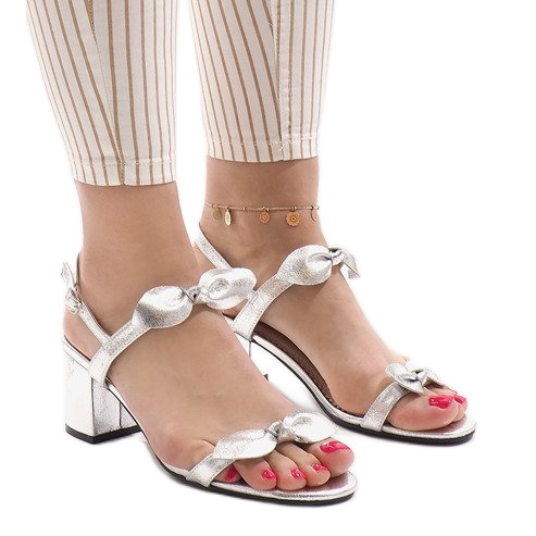 Silver high-heeled sandals 173-852 grey
