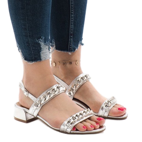 Silver high-heeled sandals 77-15 grey