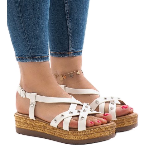 White espadrilles sandals on the 314-2B platform
