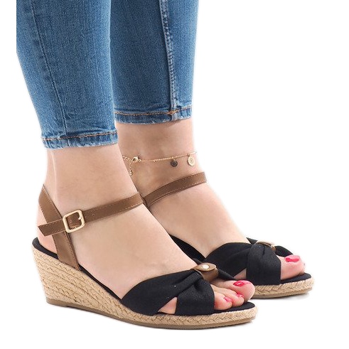 Black wedge sandals espadrilles 1484-1