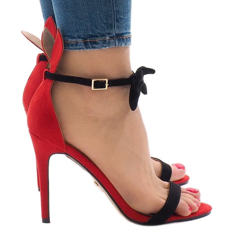 Red suede sandals with a bow and a bow ZJ-15P black