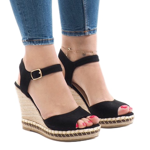 Black suede wedge sandals LM-8006