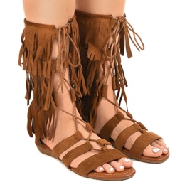 Brown flat gladiator sandals D-41