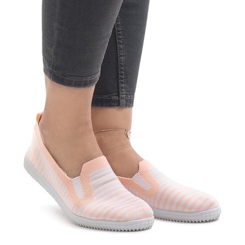 Peach striped slip-on sneakers XJ-2909 white yellow