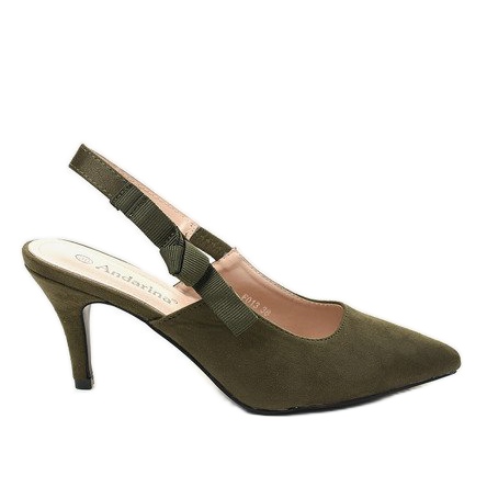 Green pumps on a heel with an elastic F013 multicolored
