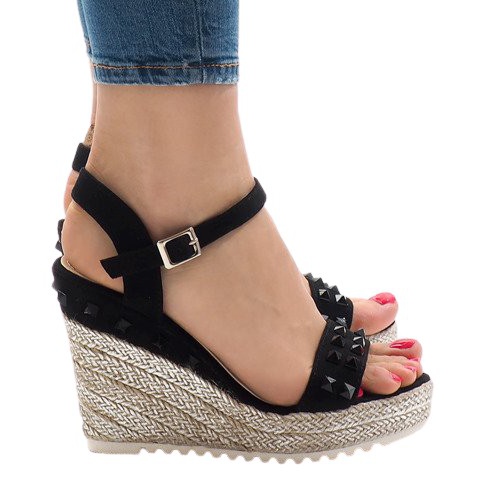 Black suede wedge sandals with TS-16 studs