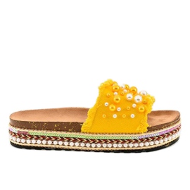 Yellow decorated slippers 1035 pearls