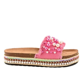 Pink decorated slippers 1035 pearls