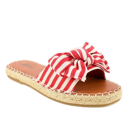 Red flip-flops with a Z-23 bow in stripes white