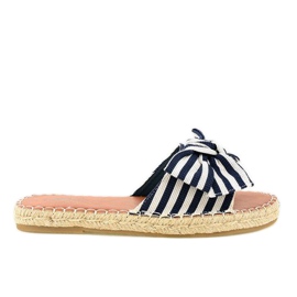 Navy blue slippers with a bow Z-23 white Navy blue slippers with a bow Z-23 white