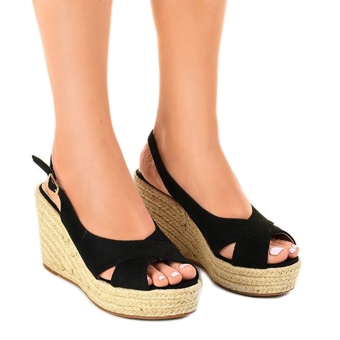 Black wedge sandals espadrilles 68-150