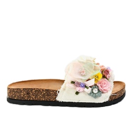 White slippers with flowers W-15