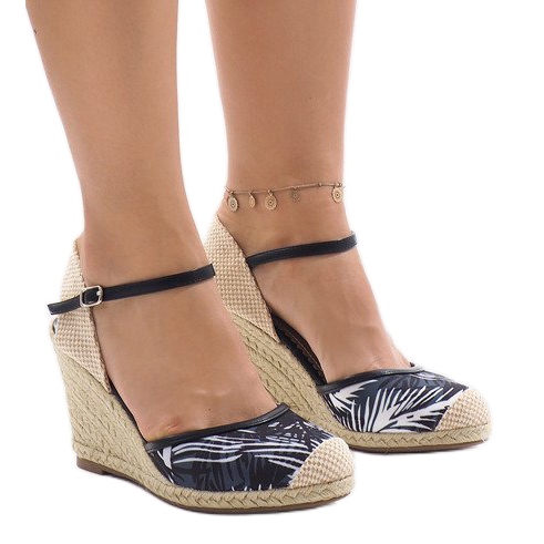 Black espadrilles wedge sandals 1190-138 brown