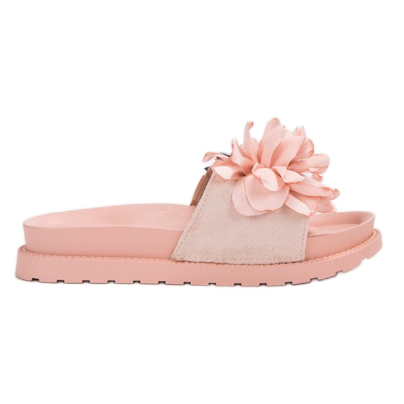 Queen Vivi Suede Slippers With Flowers pink
