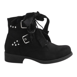 Suede Booties With Bows QQ660 Black