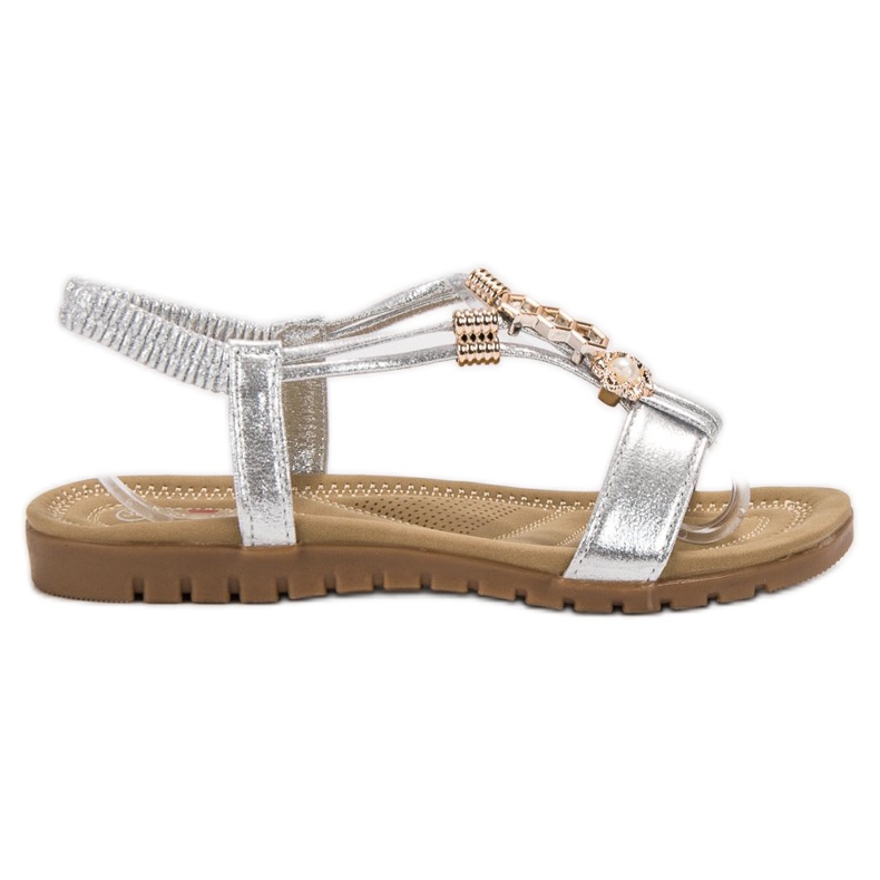 Top Shoes Silver Decorated Sandals grey