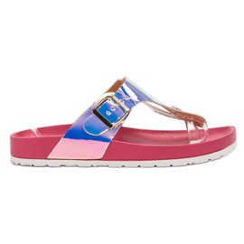 Ideal Shoes Holo-effect flip-flops pink