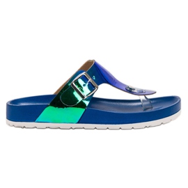 Ideal Shoes Holo-effect flip-flops blue